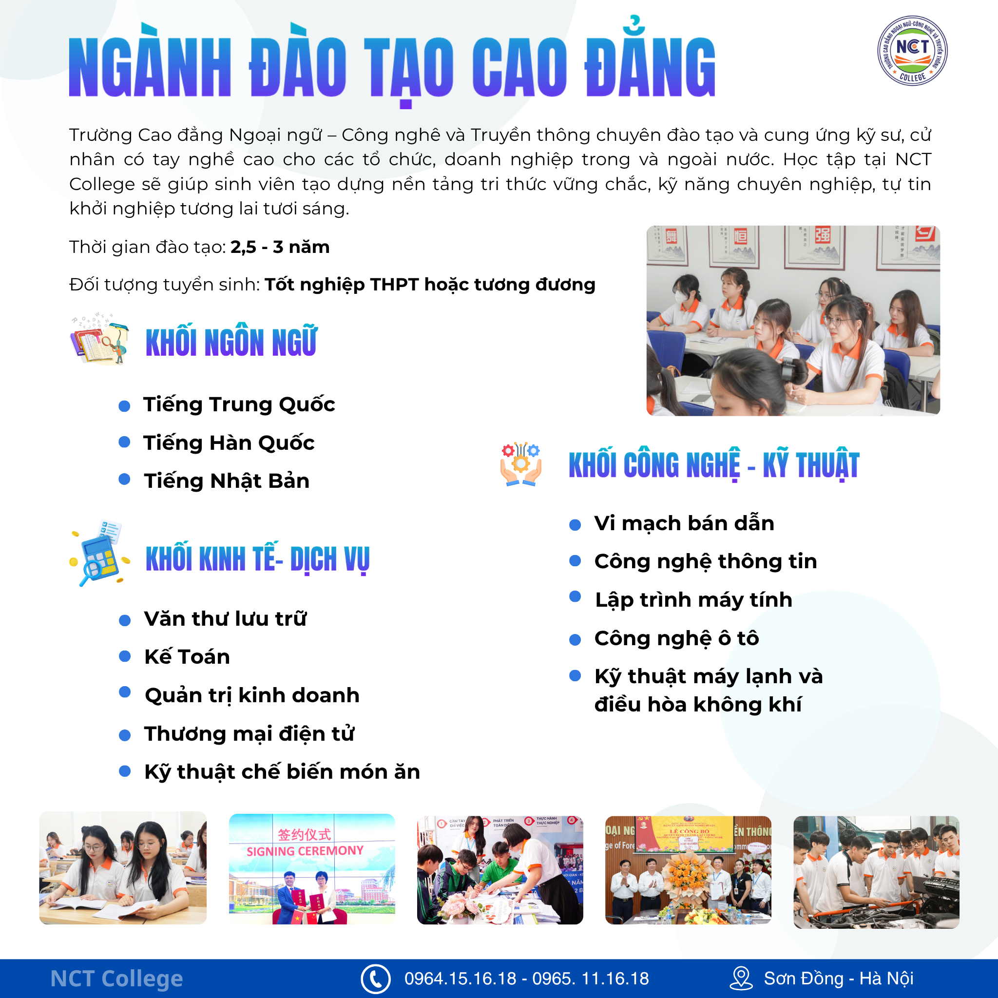 Các ngành học tại NCT College