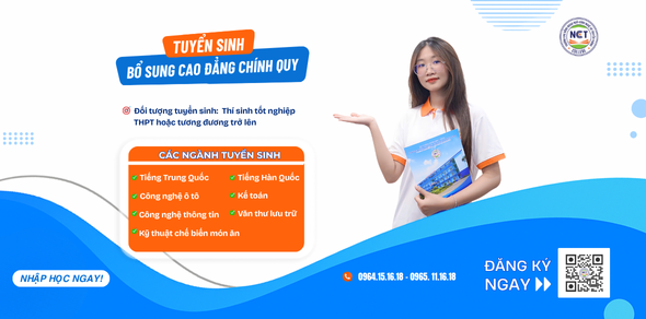 Thông báo tuyển sinh bổ sung - Cao đẳng chính quy 2025 tại NCT College