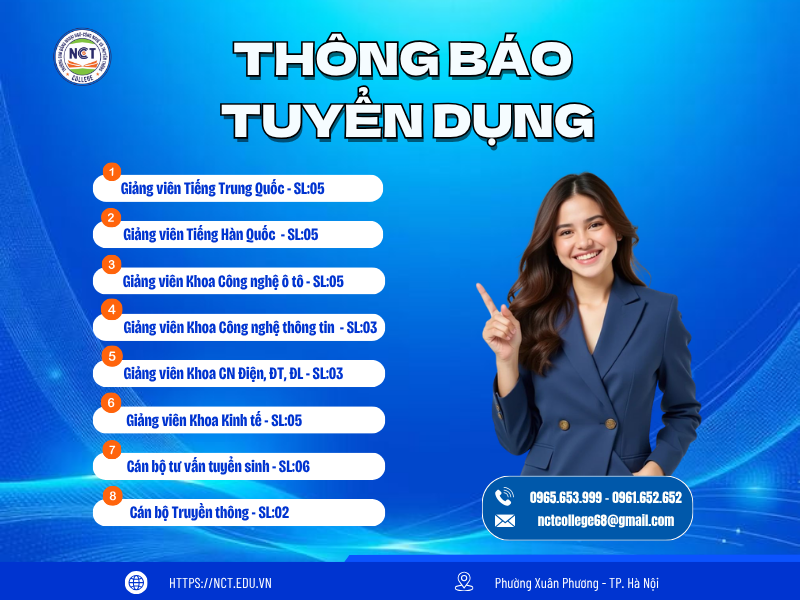 Thông báo tuyển dụng nhân sự Trường Cao đẳng Ngoại ngữ - Công nghệ và Truyền thông