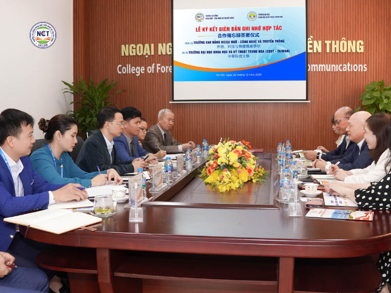 Trường Cao đẳng Ngoại ngữ – Công nghệ và Truyền thông (NCT) đã chính thức ký kết Biên bản ghi nhớ hợp tác (MOU) với Trường Đại học Khoa học và Kỹ thuật Trung Hoa (CUST)