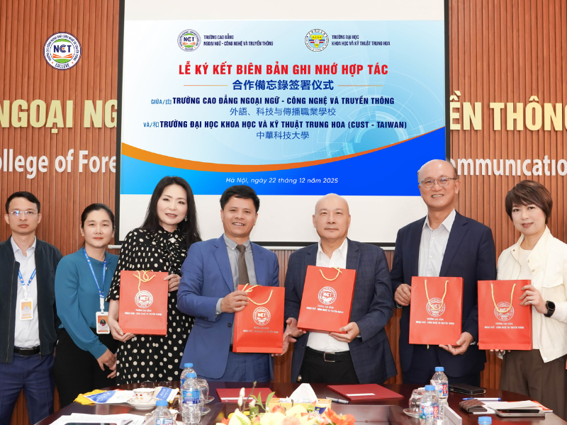 Trường Cao đẳng Ngoại ngữ – Công nghệ và Truyền thông (NCT) đã chính thức ký kết Biên bản ghi nhớ hợp tác (MOU) với Trường Đại học Khoa học và Kỹ thuật Trung Hoa (CUST)