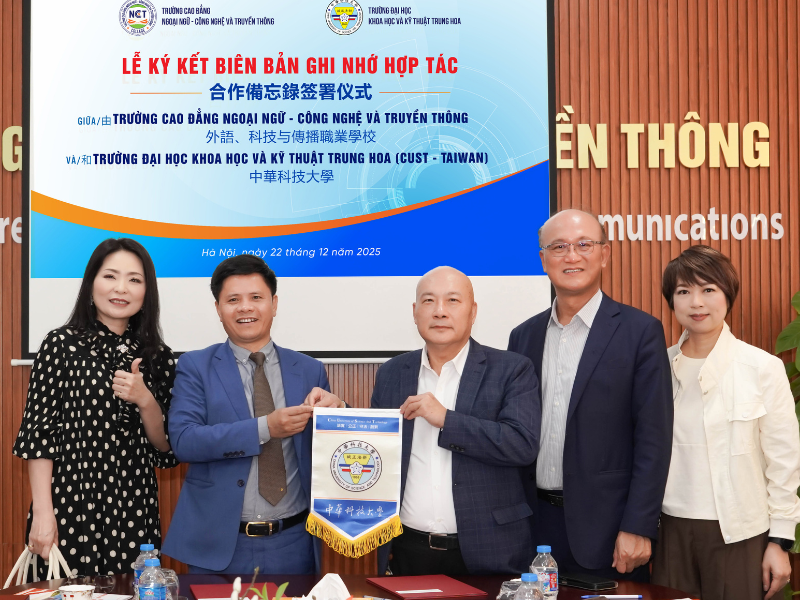 Trường Cao đẳng Ngoại ngữ – Công nghệ và Truyền thông (NCT) đã chính thức ký kết Biên bản ghi nhớ hợp tác (MOU) với Trường Đại học Khoa học và Kỹ thuật Trung Hoa (CUST)