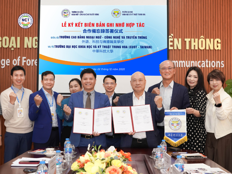 Trường Cao đẳng Ngoại ngữ – Công nghệ và Truyền thông (NCT) đã chính thức ký kết Biên bản ghi nhớ hợp tác (MOU) với Trường Đại học Khoa học và Kỹ thuật Trung Hoa (CUST)