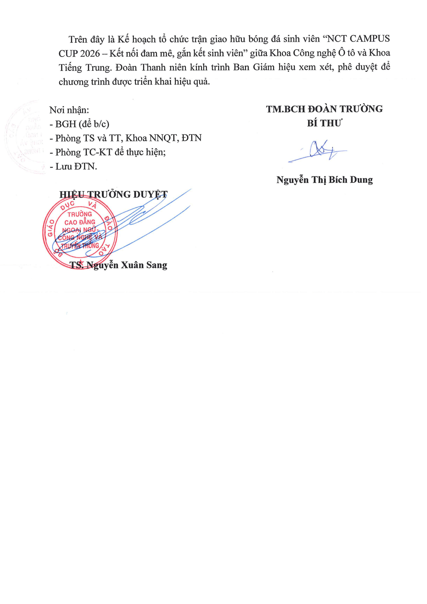 Thông báo tổ chức trận giao hữu bóng đá sinh viên NCT