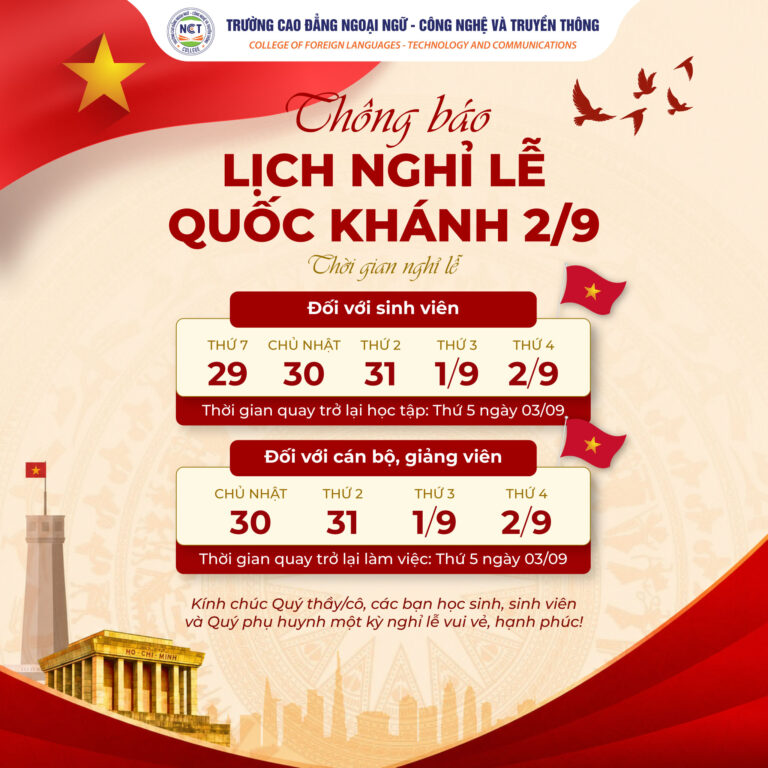 NCT College thông báo nghỉ lễ Quốc khánh 2/9 năm 2026